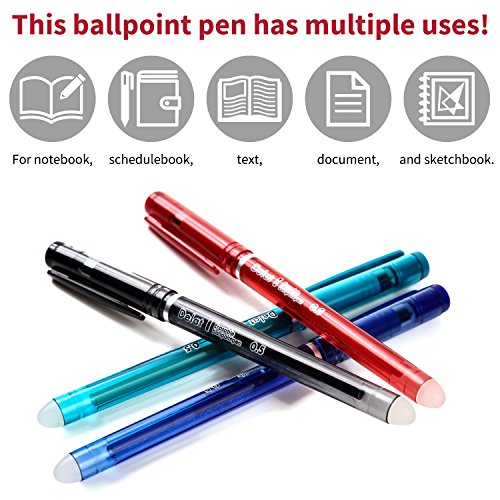 Delat Erasable Gel Ink Ballpoint Pen 0.5mm BLACK, 5-PACK