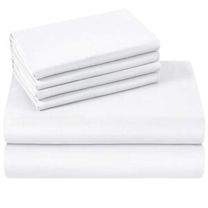 homeideas queen size bed sheets - 6 piece set (white) - extra soft brushed microfiber 1800 bedding sheets, deep pocket, wrinkle & fade free