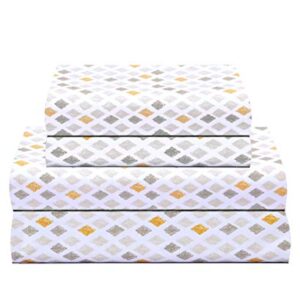 Feather & Stitch Softest 100% Cotton Sheets, Queen Size Sheet Sets, 4 PC Set, 300 Thread Count Percale Weave Bedding, 16" Deep Pocket, Cooling Sheets, Breathable Bed Set (Yellow Diamond)