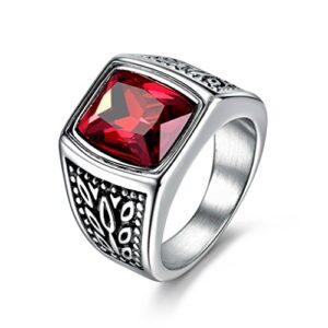 promsup mens square red garnet ruby stainless steel solitaire wedding band rings jewelry (11)