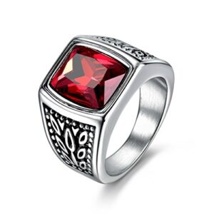 Promsup Mens Square Red Garnet Ruby Stainless Steel Solitaire Wedding Band Rings Jewelry (11)