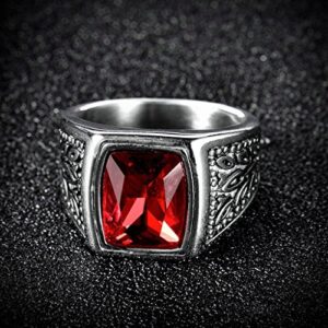 Promsup Mens Square Red Garnet Ruby Stainless Steel Solitaire Wedding Band Rings Jewelry (11)