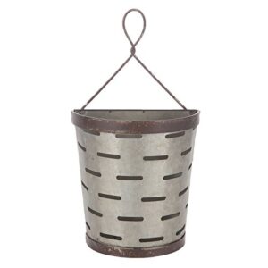 Hobby Lobby Galvanized Metal Slotted Vented Tin Olive Bucket Wall Pocket with Hanger Works For Plants