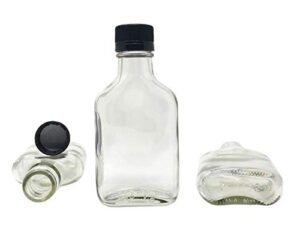 100 ml (3.3 oz) glass flask liquor bottle with black caps (12 pack)