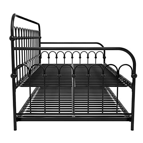 Novogratz Bright Pop Twin Metal Daybed and Trundle, Stylish & Multifunctional, Built-in Casters, Black