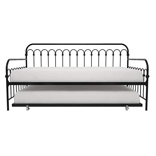 Novogratz Bright Pop Twin Metal Daybed and Trundle, Stylish & Multifunctional, Built-in Casters, Black