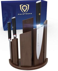 dalstrong magnetic knife block - holds 12 piece - 'dragon spire' - premium double-sided walnut block holder and stand - display stand - professional kitchen set