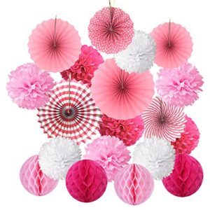 cocodeko hanging set, tissue paper poms flower fan and honeycomb balls for birthday baby shower wedding festival decorations-pink, 3 gram