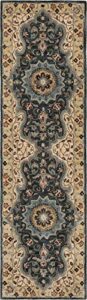 safavieh heritage collection runner rug - 2'3" x 8', creme & black, handmade traditional oriental wool, ideal for high traffic areas in living room, bedroom (hg918a)