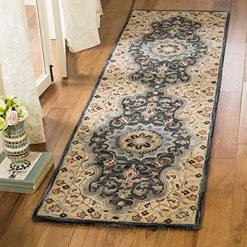 SAFAVIEH Heritage Collection Runner Rug - 2'3" x 8', Creme & Black, Handmade Traditional Oriental Wool, Ideal for High Traffic Areas in Living Room, Bedroom (HG918A)