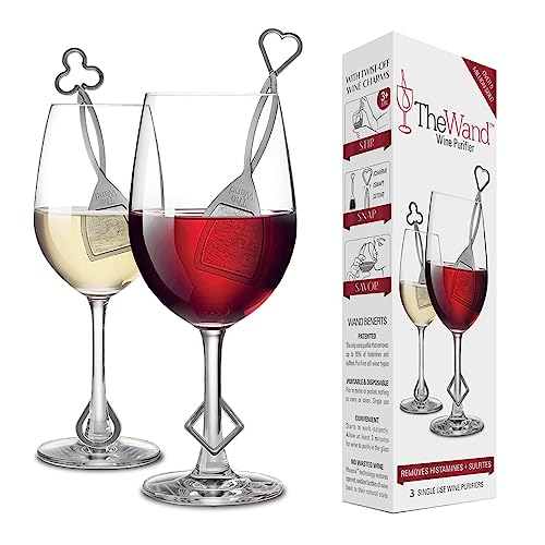 PureWine Wand Filters Histamines and Sulfites - May Reduce and Alleviate Wine Allergies & Sensitivities - Purifier Aerates Wine Restore Taste & Purity - Includes Wine Glass Accessory