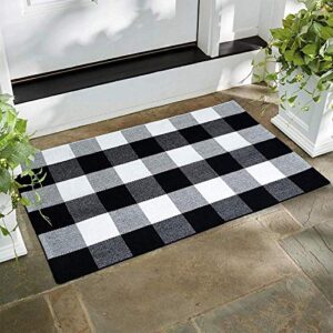winwinplus buffalo plaid check rug 23.6 x 35.4 inches cotton washable woven checkered indoor/outdoor rugs for doorway/living room/kitchen/front porch layered door mat decor/farmhouse, black and white