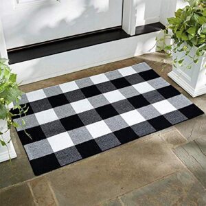 Winwinplus Buffalo Plaid Check Rug 23.6 x 35.4 Inches Cotton Washable Woven Checkered Indoor/Outdoor Rugs for Doorway/Living Room/Kitchen/Front Porch Layered Door Mat Decor/Farmhouse, Black and White