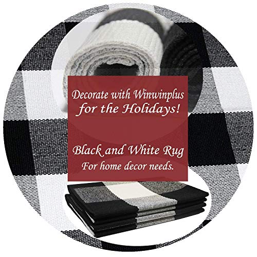 Winwinplus Buffalo Plaid Check Rug 23.6 x 35.4 Inches Cotton Washable Woven Checkered Indoor/Outdoor Rugs for Doorway/Living Room/Kitchen/Front Porch Layered Door Mat Decor/Farmhouse, Black and White