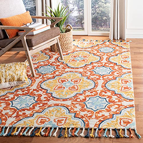 SAFAVIEH Aspen Collection Area Rug - 5' x 8', Beige & Rust, Handmade Boho Braided Tassel Wool, Ideal for High Traffic Areas in Living Room, Bedroom (APN217A)