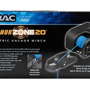 Camco TRAC Outdoors AnchorZone 20 Electric Anchor Winch | Features a High-Efficiency 12-Volt DC All-Steel Gear Motor, 100-Feet of Pre-Wound Braided Rope, and has a Max Capacity of 20lbs (69000)