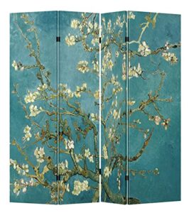4 panel (original teal color) wood folding screen decorative canvas privacy partition room divider - vincent van gogh's almond blossoms