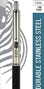 Zebra Pen G-402 Retractable Gel Pen, Stainless Steel Barrel, Fine Point, 0.5mm, Black Ink, 1-Pack