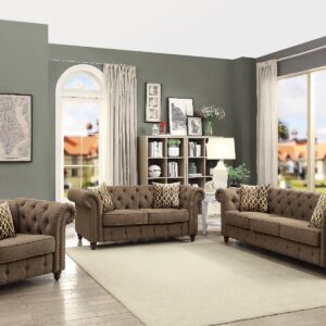 ACME Aurelia Gray Linen Sofa with 2 Pillows