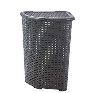 Corner Laundry Hamper Basket with Lid 50 Liter - Brown Wicker Hamper, Durable, Lightweight Bin with Cutout Handles - Storage Dirty Cloths Curved Shape Design Fits Bathroom, Door, Closet. By Superio