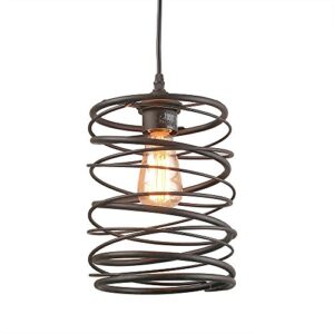 LNC Pendant Lighting, Rustic Ceiling Rust Cage Ceiling Lamp for Kitchen Island