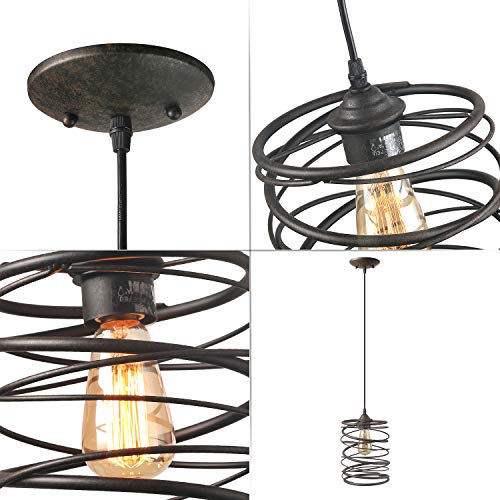 LNC Pendant Lighting, Rustic Ceiling Rust Cage Ceiling Lamp for Kitchen Island