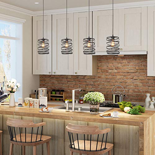 LNC Pendant Lighting, Rustic Ceiling Rust Cage Ceiling Lamp for Kitchen Island