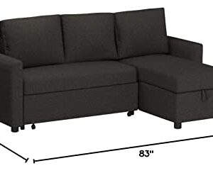 ACME FURNITURE Hiltons Charcoal Linen Sectional Sofa with Sleeper and Storage