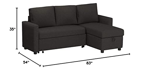 ACME FURNITURE Hiltons Charcoal Linen Sectional Sofa with Sleeper and Storage