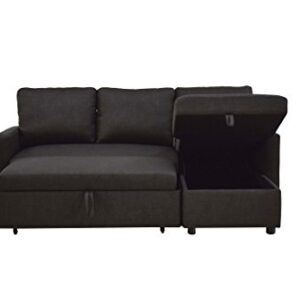 ACME FURNITURE Hiltons Charcoal Linen Sectional Sofa with Sleeper and Storage