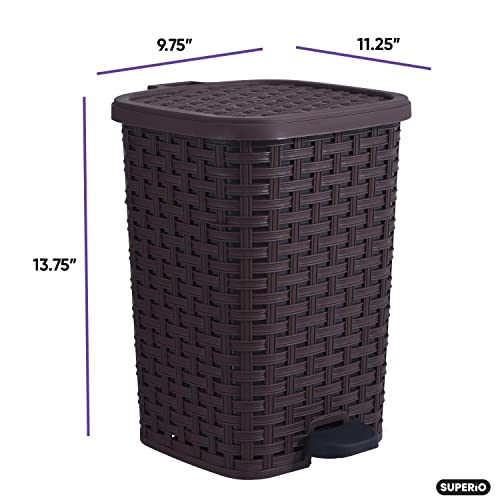 Superio Rattan Style Compact Trash Can, 3.1 Gallon, Brown