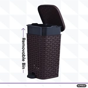 Superio Rattan Style Compact Trash Can, 3.1 Gallon, Brown