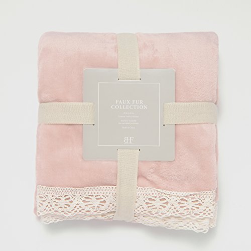 Best Home Fashion Lace Trim Throw - 58" W x 60" L - Dustypink