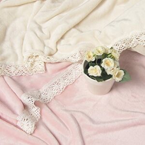 Best Home Fashion Lace Trim Throw - 58" W x 60" L - Dustypink