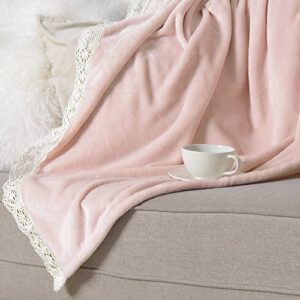 Best Home Fashion Lace Trim Throw - 58" W x 60" L - Dustypink