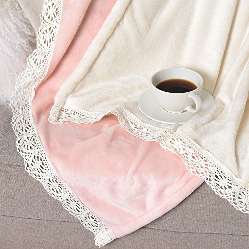 Best Home Fashion Lace Trim Throw - 58" W x 60" L - Dustypink