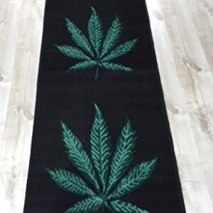 Modern Mary Jane Leaf Weed Marijuana Plant Carpet Theme Oriental Area Rug (2’ X 7’ Runner)