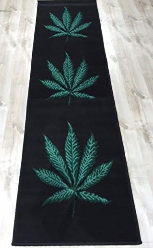 Modern Mary Jane Leaf Weed Marijuana Plant Carpet Theme Oriental Area Rug (2’ X 7’ Runner)