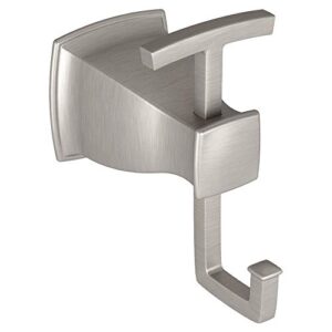 moen hensley bathroom double robe hook with press and mark in chrome
