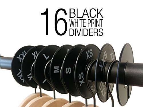 NAHANCO CBWKIT3, Black Round Clothing Rack Size Dividers, White Print for Home or Clothing Store, XXS-XXL, Kit of 16 (7 Sizes and Blank, 2 pcs. Each)