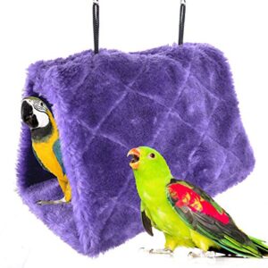 Winter Warm Bird Nest House Shed Hut Hanging Hammock Finch Cage Plush Fluffy Birds Hut Hideaway for Hamster Parrot Macaw Budgies Eclectus Parakeet Cockatiels Cockatoo Lovebird (M, Purple)