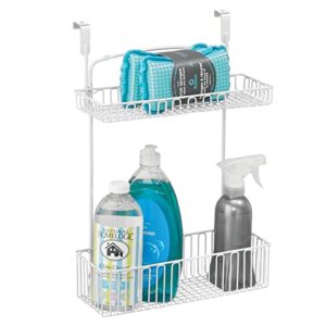 mdesign steel over cabinet kitchen storage organizer holder or basket - hang over cabinet doors in kitchen, pantry, bathroom - holds dish soap, window cleaner - concerto collection - matte white