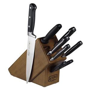 winco commercial-grade 7 piece knife set with wooden block
