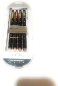 tul element limited-edition retractable gel pens, medium, 0.7 mm, assorted barrel colors, black ink, pack of 4