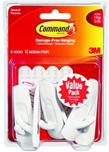 command 170016es reusable adhesive hooks, medium, value pack, 6/pk,we