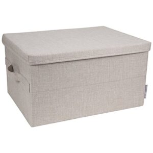 bigso soft foldable polyester storage box with lid | fabric storage bin with lid and handles for closets and rooms | collapsible storage box for clothes and more | 13.4″ x 17.7″ x 9.8” | large | beige