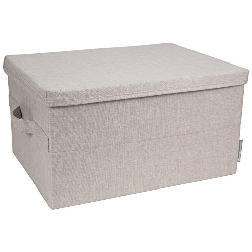 Bigso Soft Foldable Polyester Storage Box with Lid | Fabric Storage Bin with Lid and Handles for Closets and Rooms | Collapsible Storage Box for Clothes and More | 13.4″ x 17.7″ x 9.8” | Large | Beige