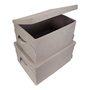 Bigso Soft Foldable Polyester Storage Box with Lid | Fabric Storage Bin with Lid and Handles for Closets and Rooms | Collapsible Storage Box for Clothes and More | 13.4″ x 17.7″ x 9.8” | Large | Beige