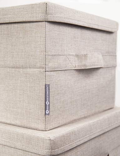 Bigso Soft Foldable Polyester Storage Box with Lid | Fabric Storage Bin with Lid and Handles for Closets and Rooms | Collapsible Storage Box for Clothes and More | 13.4″ x 17.7″ x 9.8” | Large | Beige