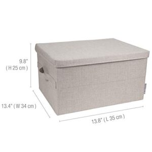 Bigso Soft Foldable Polyester Storage Box with Lid | Fabric Storage Bin with Lid and Handles for Closets and Rooms | Collapsible Storage Box for Clothes and More | 13.4″ x 17.7″ x 9.8” | Large | Beige